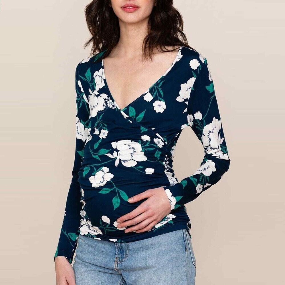 Yumi Kim Leah Maternity Lucky Charm Floral Ruched Surplice Wrap Top NWT 118 XS
